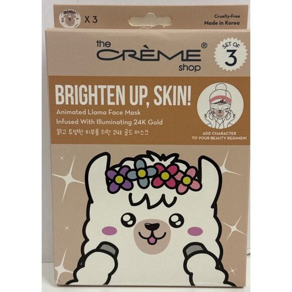 Creme Shop Other - Creme Shop Brighten Up Skin Llama Face Mask Set of 3 Animated 24K Gold Hydrate